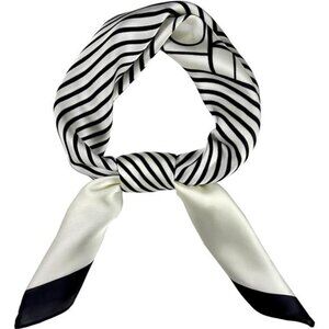 Natural Silk Feel Black and White Scarf Lightweight Square Neck Scarf for Women